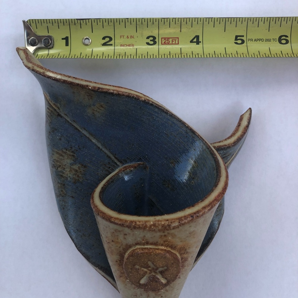 Handmade Coastal Pottery Wall Pocket – Blue Glaze Starfish Accent - Blue Tan - Picture 7 of 9